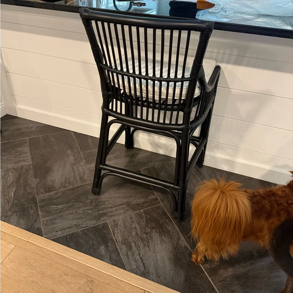 Black Rattan Counter Stool with White Cushion - Picture 3 of 3